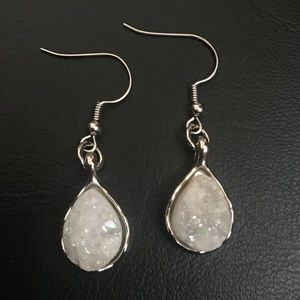 Genuine stone white grayish earrings